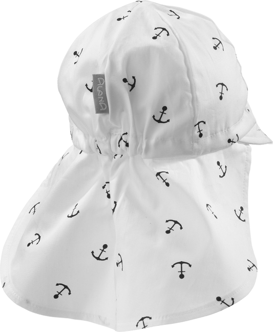 Kinder Mütze, Gr. 52/53, aus Bio-Baumwolle, weiss, blau, 1 St